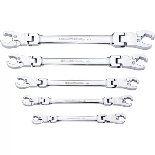 5 Pc. Ratcheting Flex Head Flare Nut SAE Wrench Set