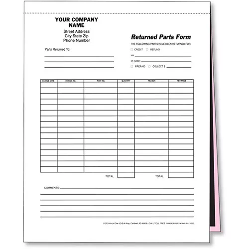 Auto Parts Return Form – Pack 250