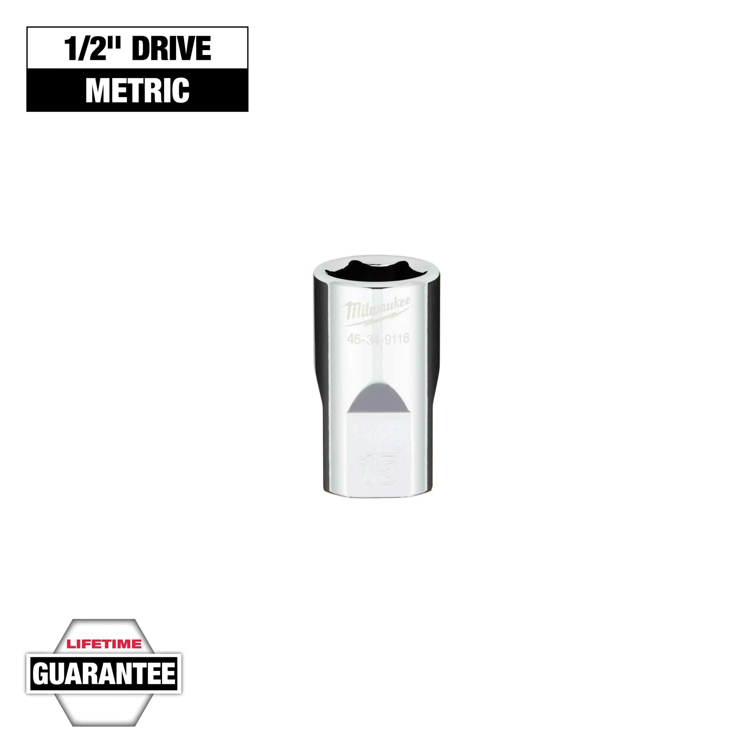 Milwaukee 1/2″ Drive 15MM Metric 6-Point Socket with FOUR FLAT™ Sides