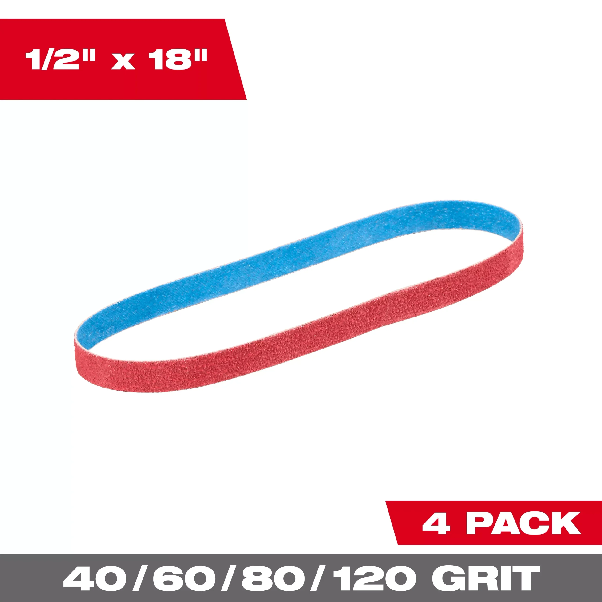Milwaukee 1/2” x 18” 40/60/80/120 Grit Bandfile Belts – 4 pack variety