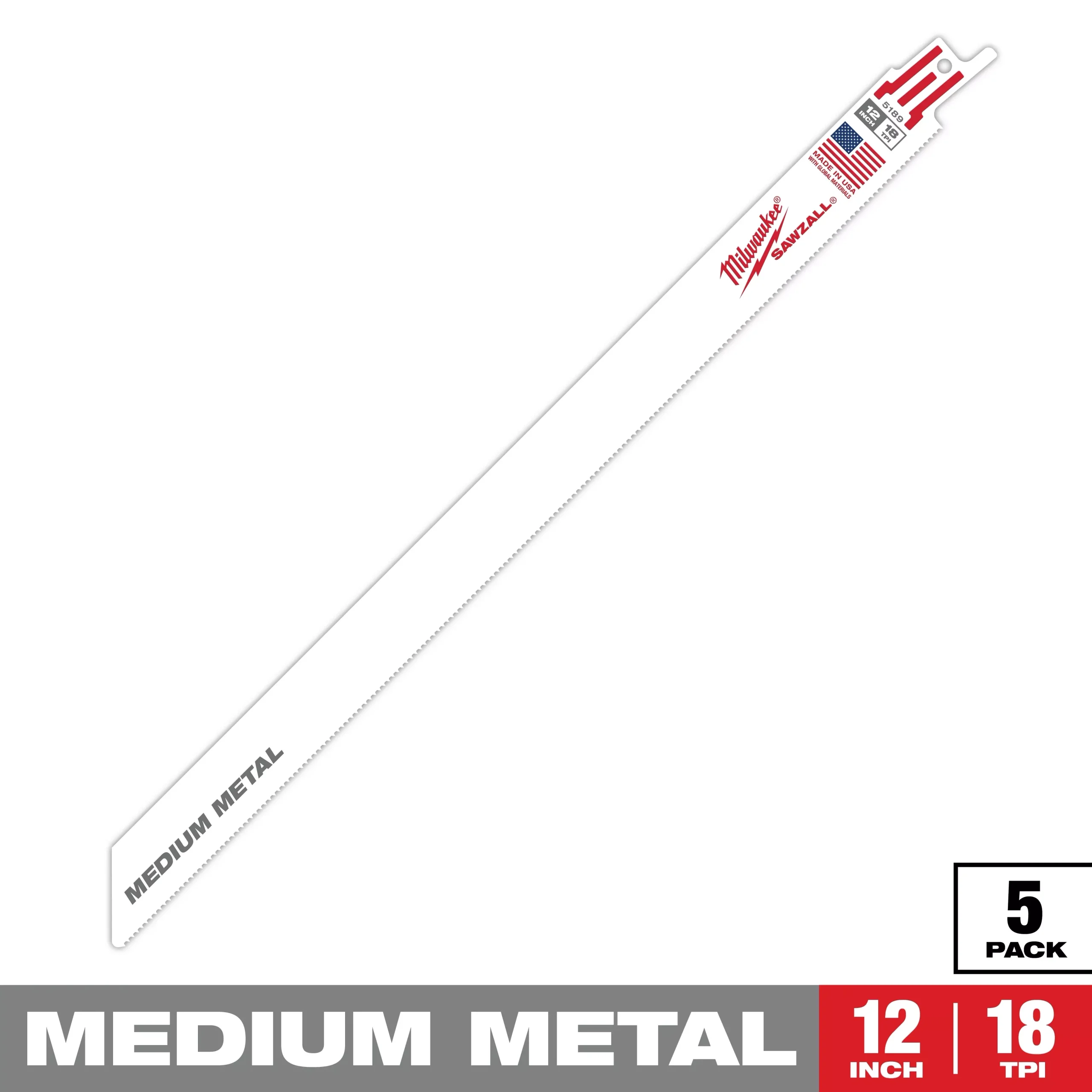 Milwaukee 12″ 18 TPI SAWZALL Blade for Medium Metal (5 PK)