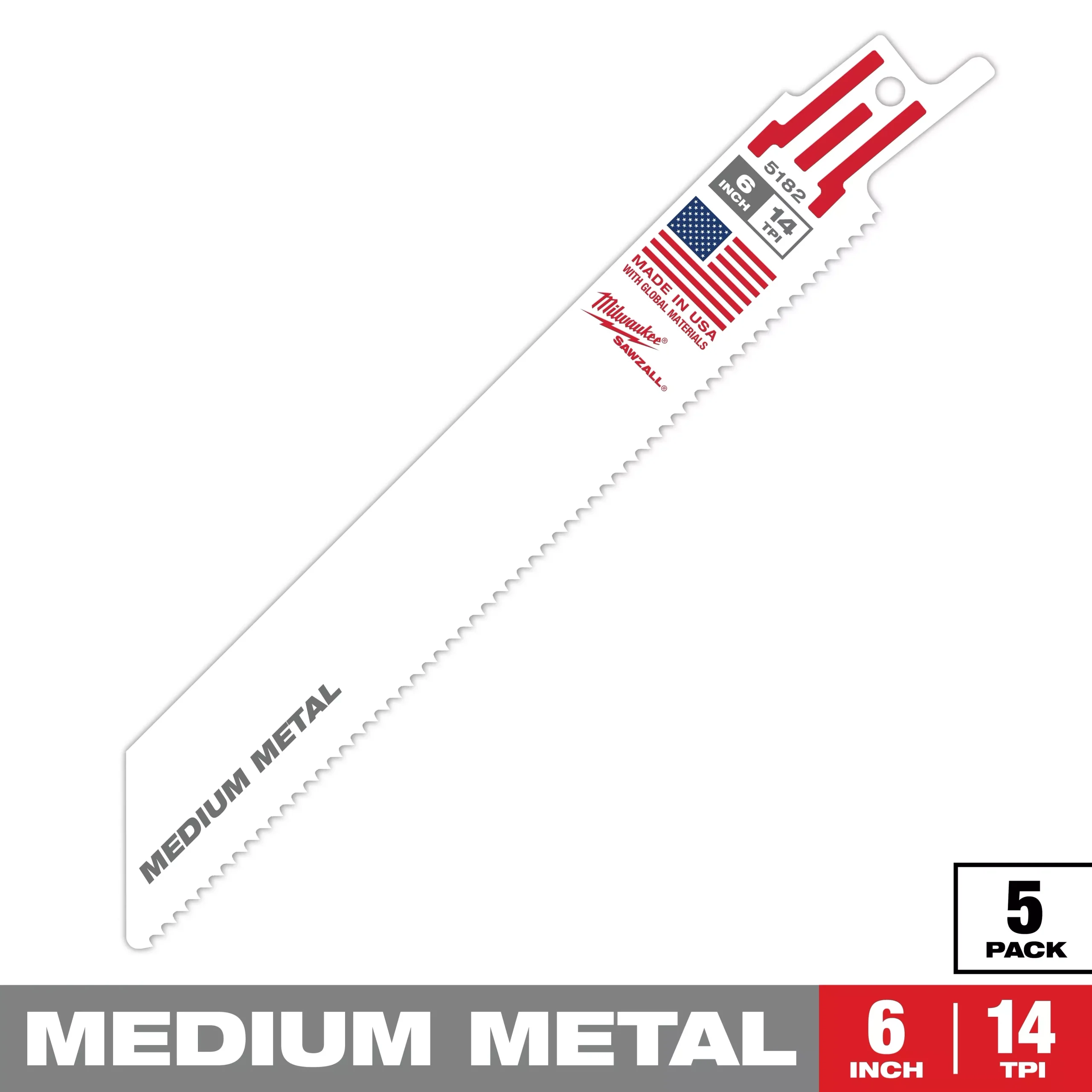 Milwaukee 6″ 14 TPI SAWZALL Blade for Medium Metal (5 PK)