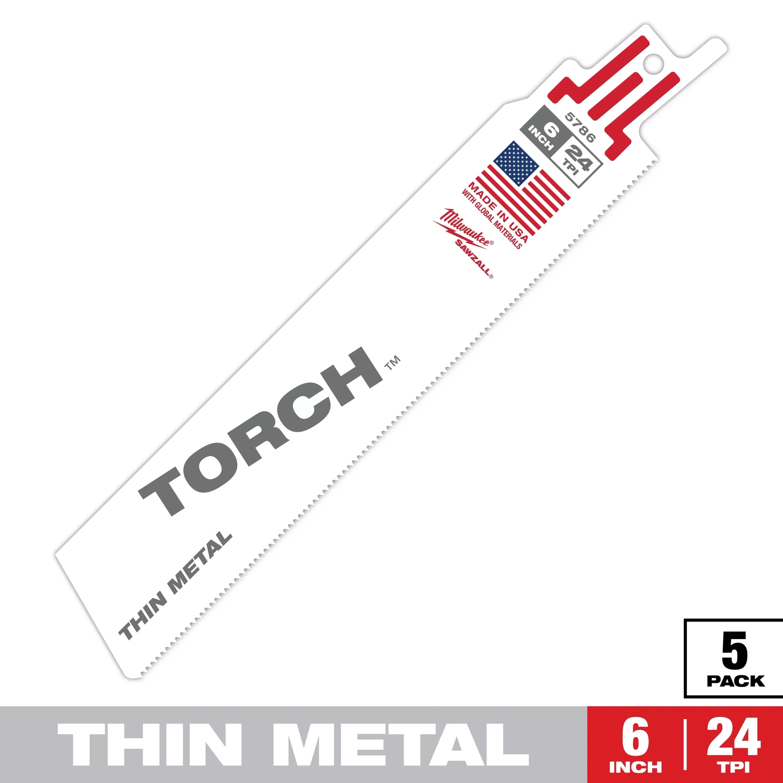 Milwaukee 6″ 24 TPI TORCH™ SAWZALL Blade for Thin Metal (5 PK)