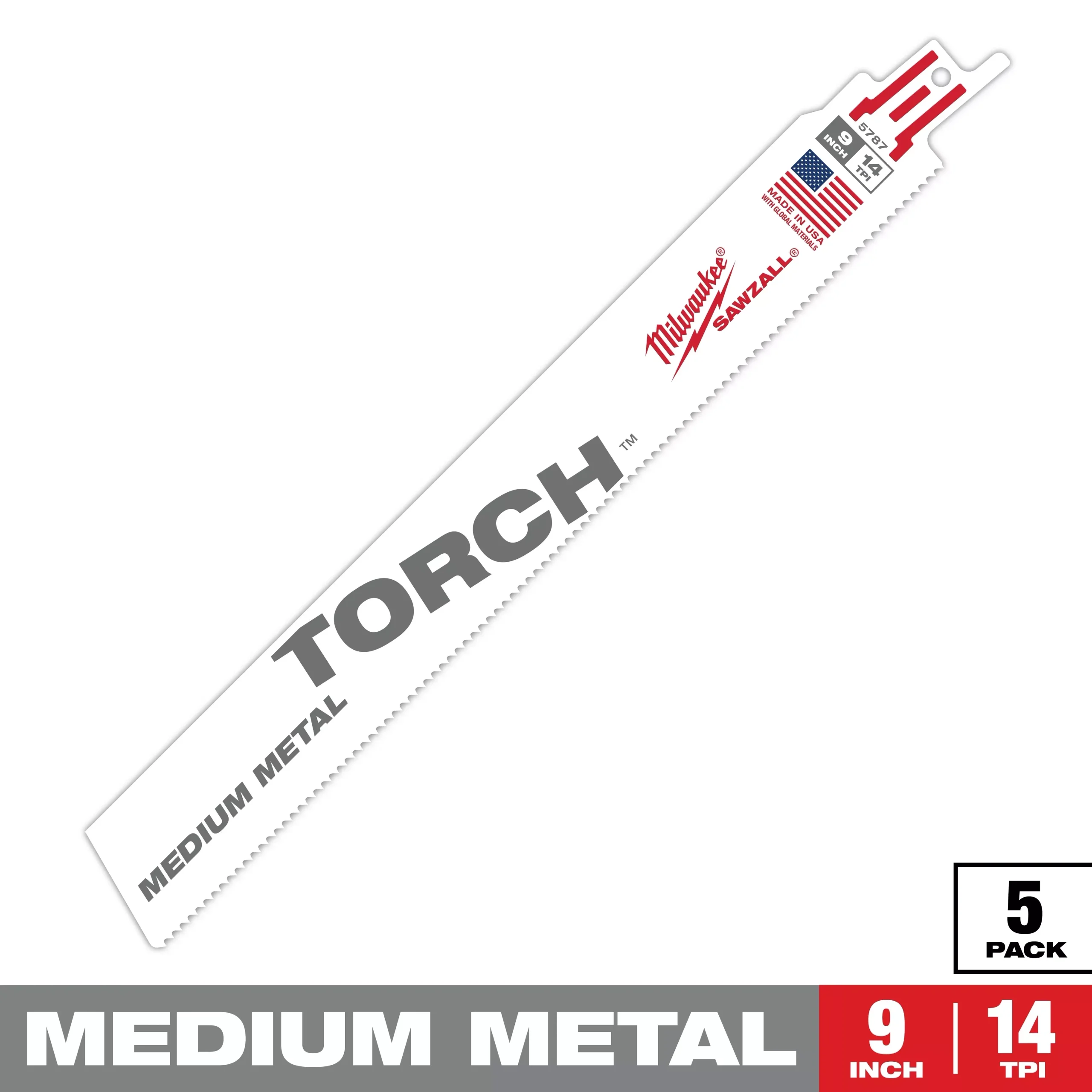 Milwaukee 9″ 14 TPI TORCH™ SAWZALL Blade for Medium Metal (5 PK)