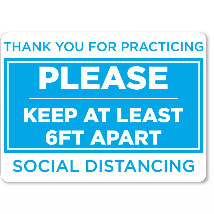 Please Keep Your Distance 16.5″ x 12″ Blue/White Floor Sign