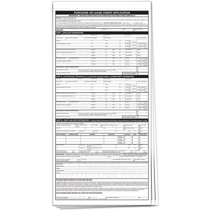 Purchase or Lease Credit Application Forms